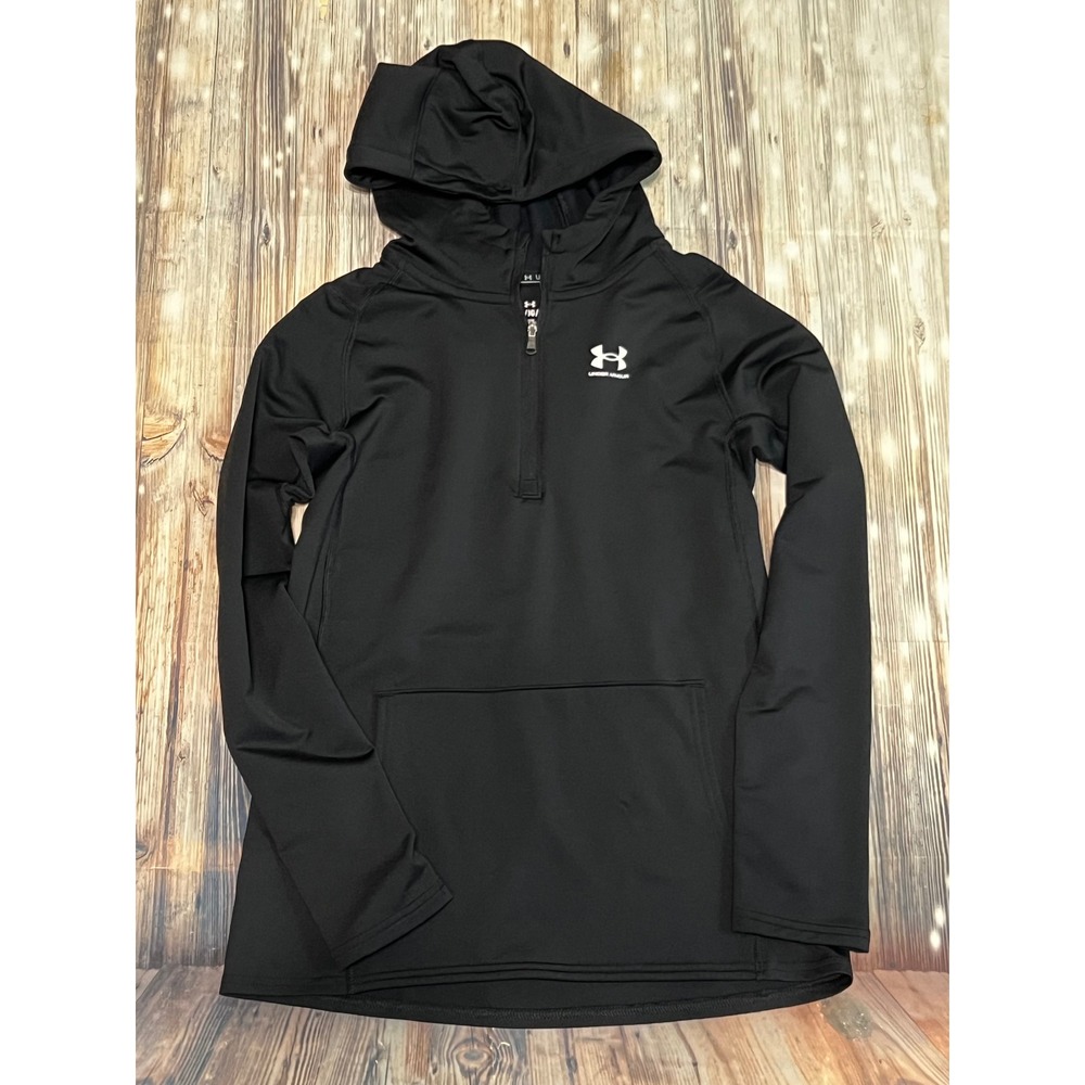 Under Armour Hoodie Kids Youth Large Black Excellent 1/4 Zip Pullover Sweatshirt